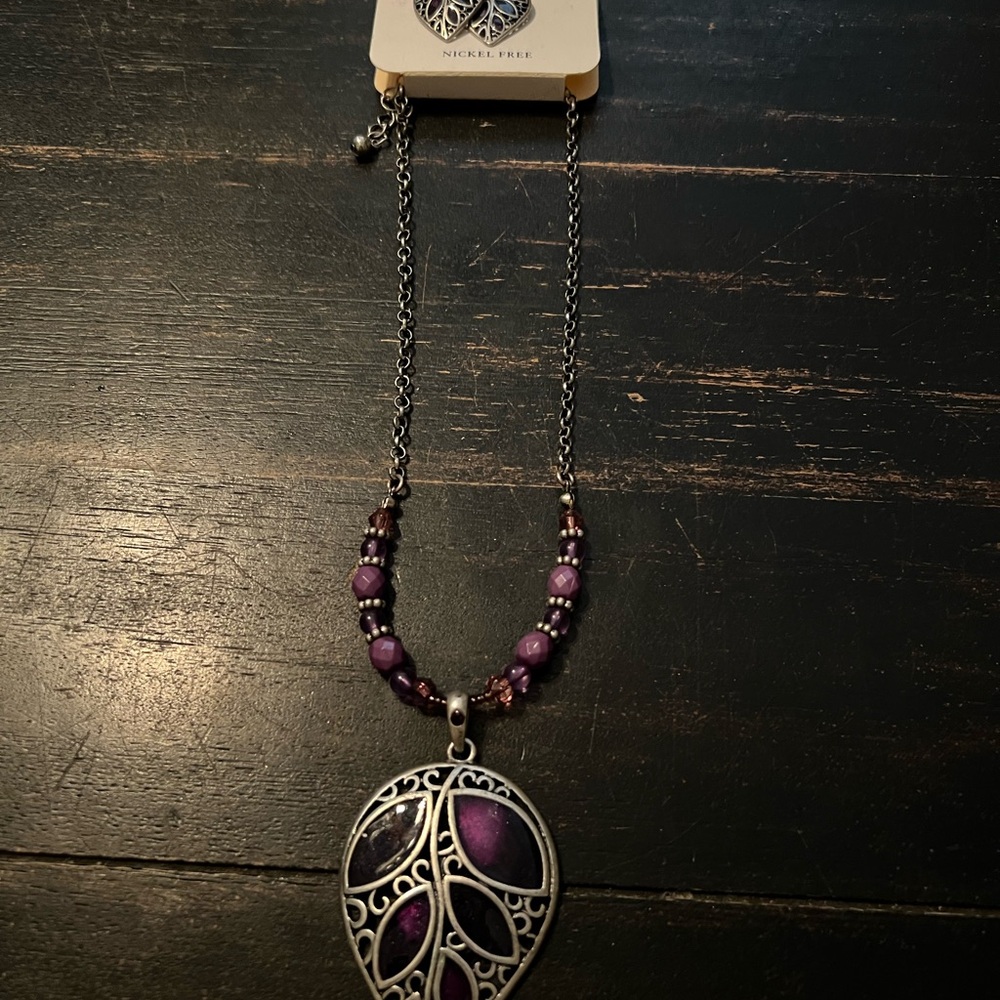Croft & Barrow Purple and Silver Necklace with Earrings